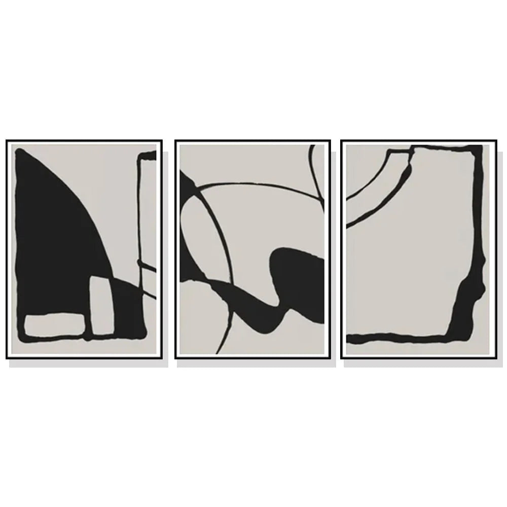 Wall Art 40cmx60cm Black Beige 3 Sets - Black Frame Canvas