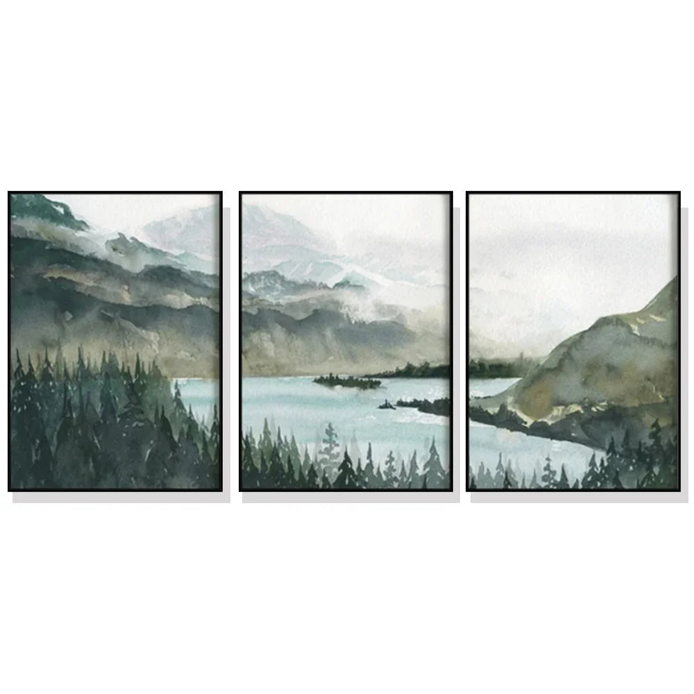 Wall Art 40cmx60cm Landscape 3 Sets - Black Frame Canvas