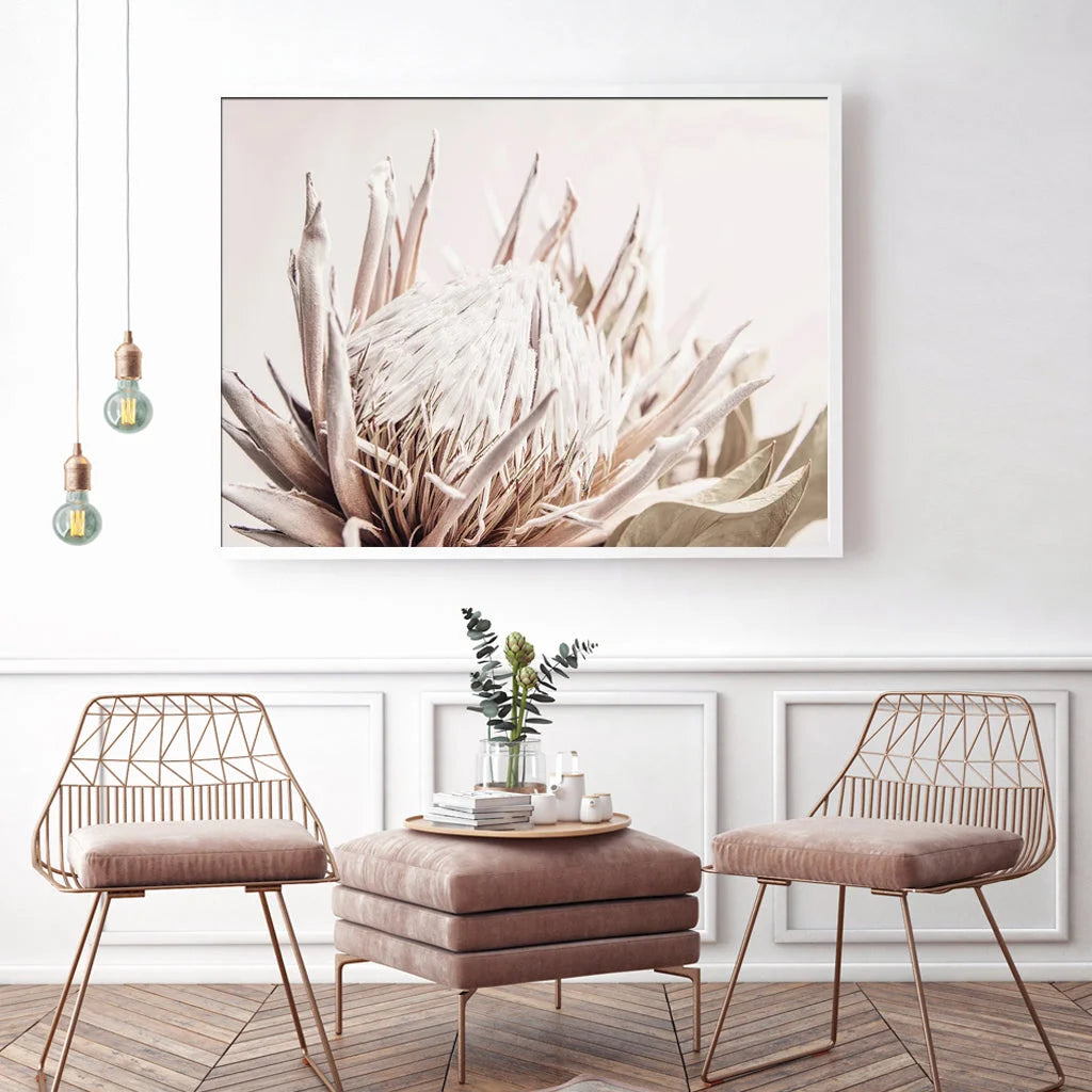 Wall Art 40cmx60cm - Pure Protea II with White Frame Canvas