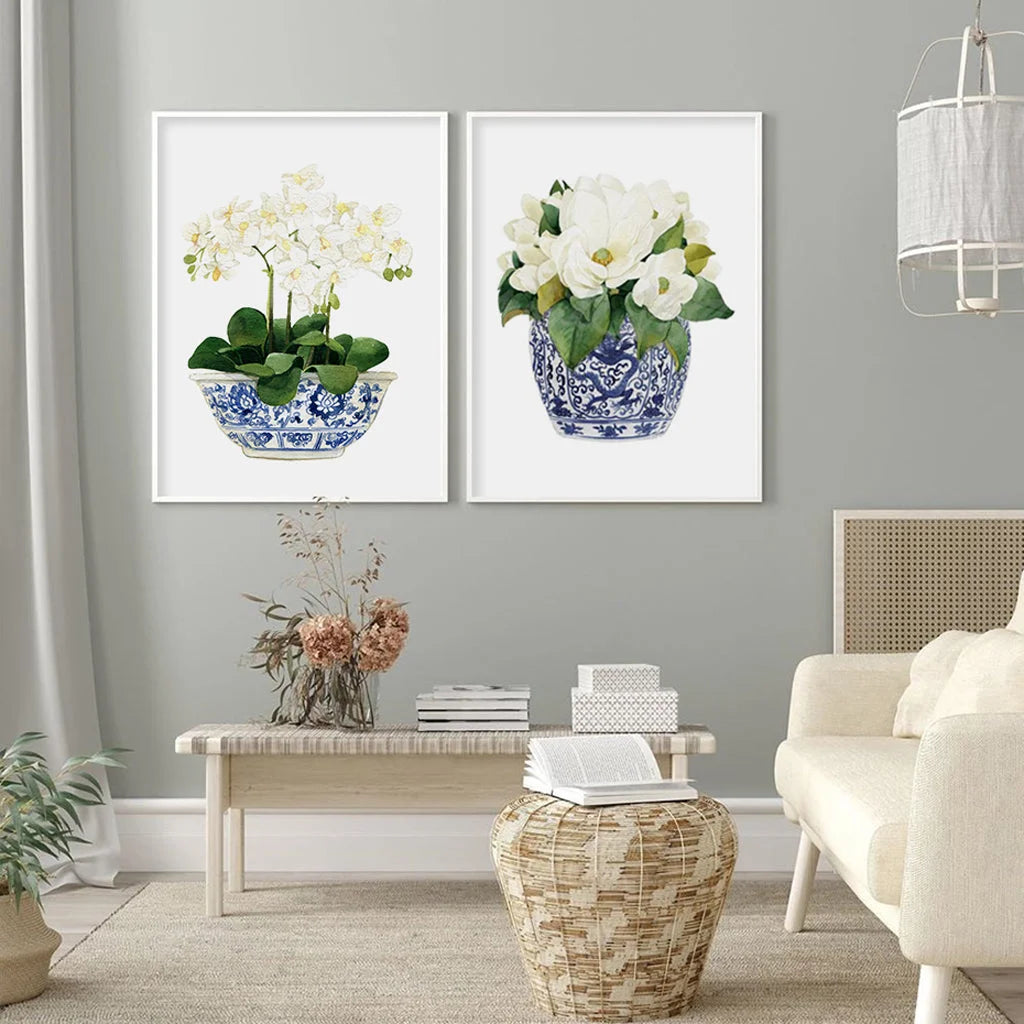 Wall Art - 50cm x 70cm Elegant Flower 2 Sets White Frame