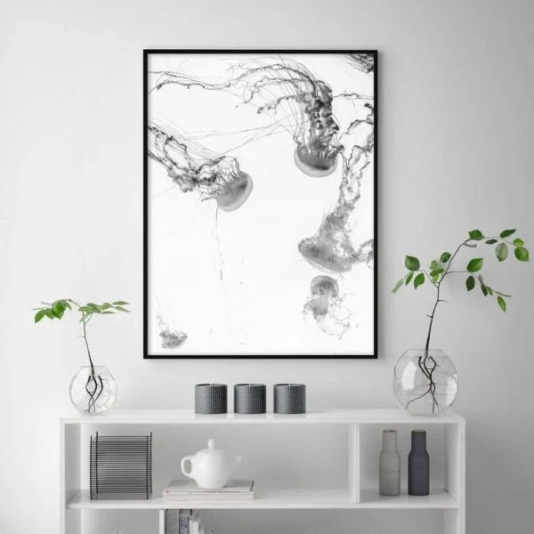 Wall Art - 50cm x 70cm Jellyfish Black Frame Canvas - Home