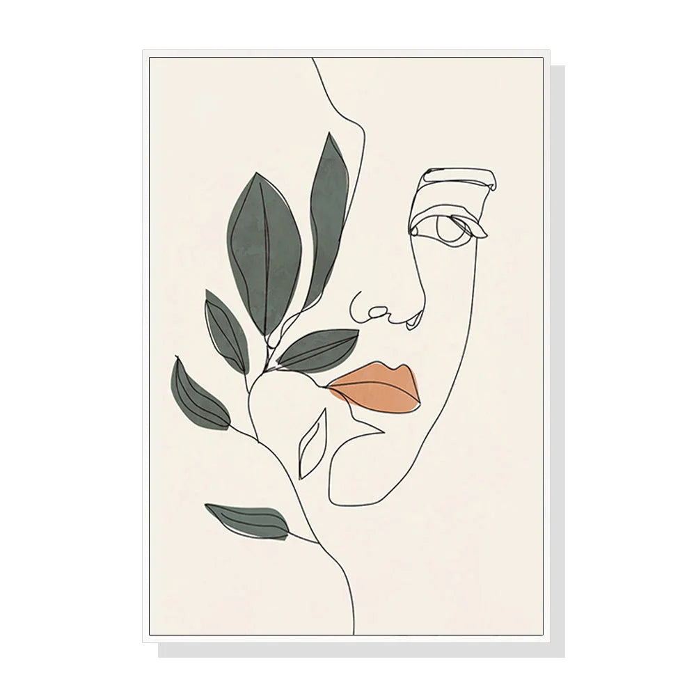 Wall Art - 50cm x 70cm Line Art Girl Face White Frame