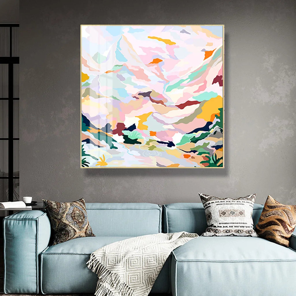 Wall Art 50cm x 50cm Abstract Pink Mountain Hand-Painted