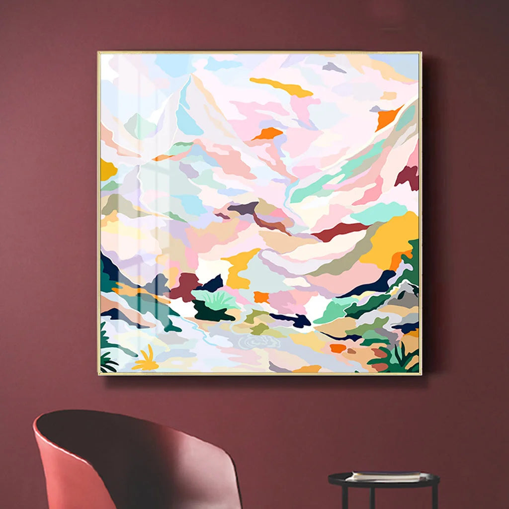 Wall Art 50cm x 50cm Abstract Pink Mountain Hand-Painted