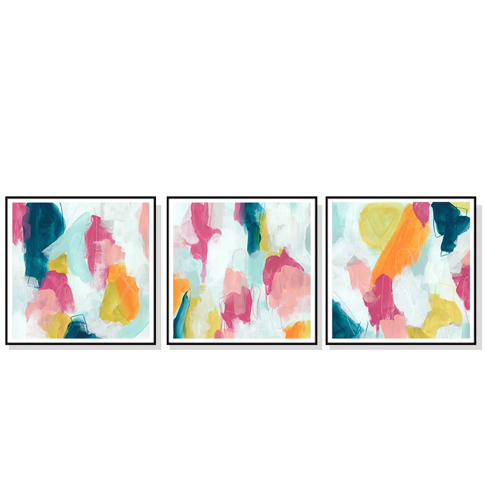 Wall Art 50cm x 50cm Colourful 3 Sets Black Frame Canvas