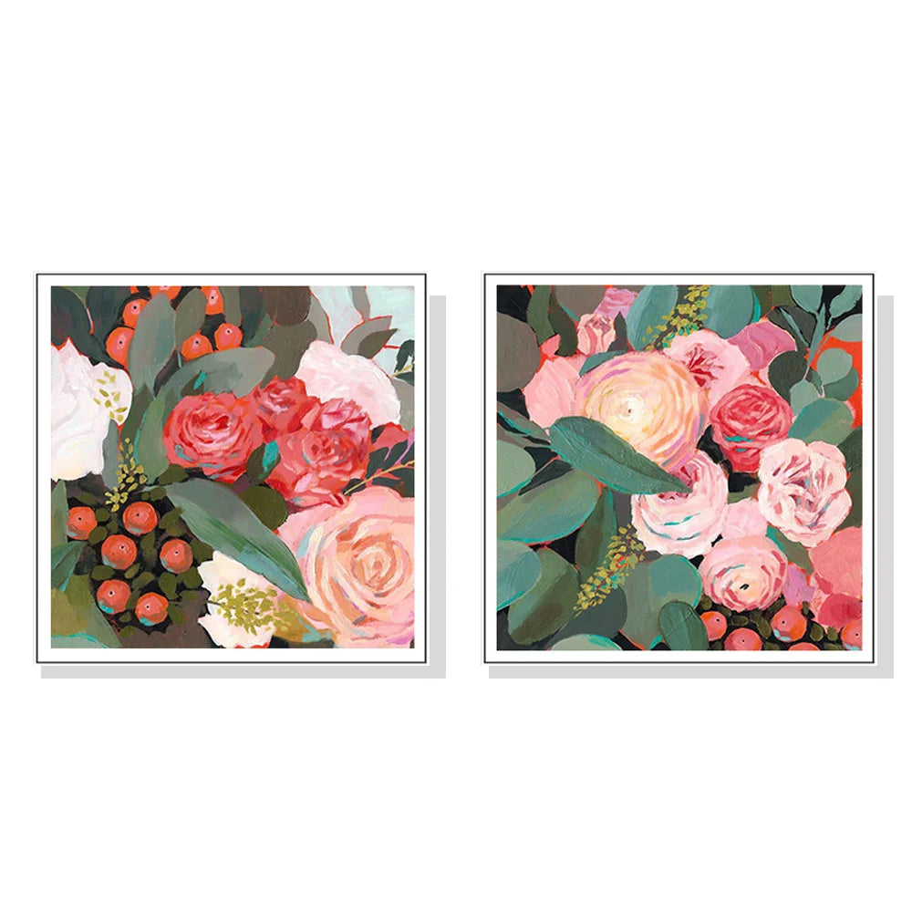 Wall Art 50cm x 50cm Eucalyptus Bouquet 2 Sets White Frame