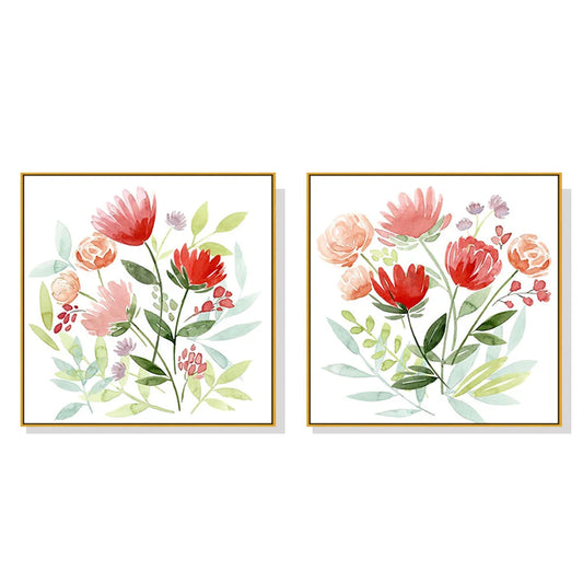 Wall Art 50cm x 50cm Florals 2 Sets Gold Frame Canvas