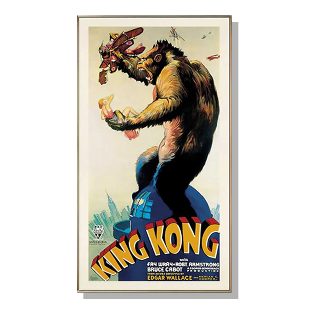 Wall Art 50cmx100cm King Kong 1933 Canvas Gold Frame - Home