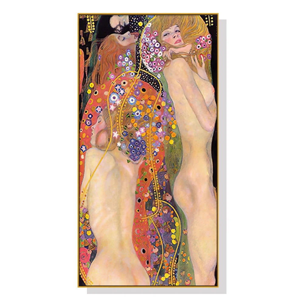 Wall Art 50cmx100cm Water Serpents by Gustav Klimt - Gold