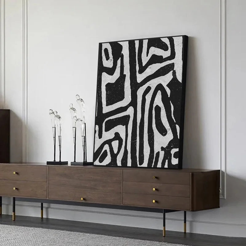Wall Art 50cmx70cm Abstract Black Artwork - Black Frame