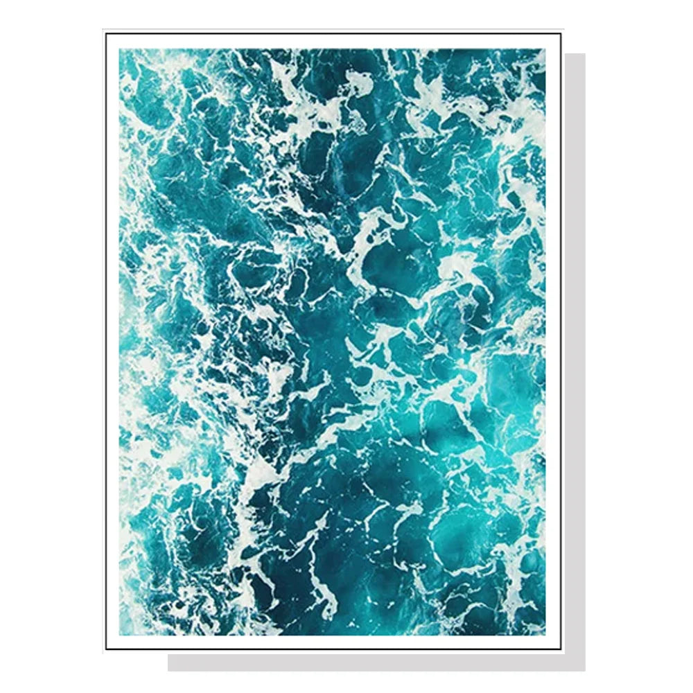 Wall Art 50cmx70cm Blue Ocean - White Frame Canvas - Home &