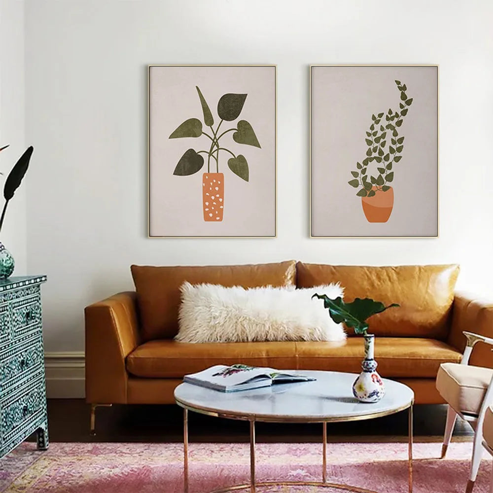 Wall Art 50cmx70cm Boho Botanical Art 2 Sets Gold Frame