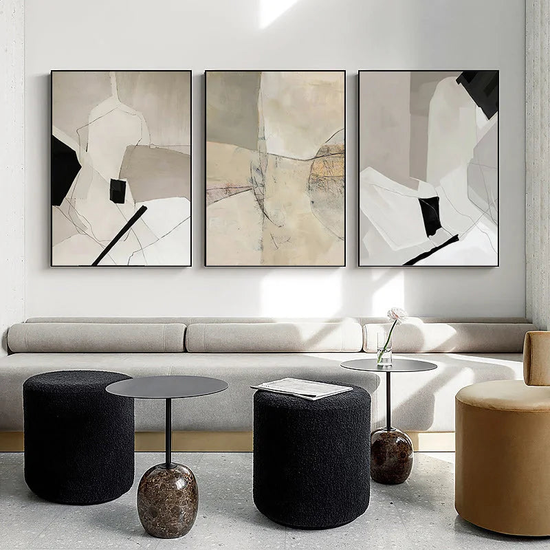 Wall Art 50cmx70cm Modern Abstract 3 Sets - Black Frame