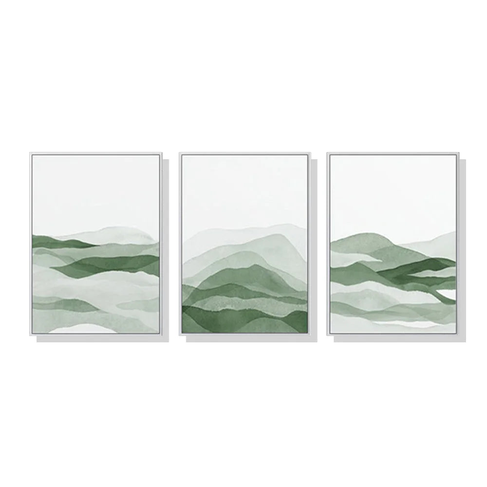 Wall Art 50cmx70cm Sage Green 3 Sets - White Frame Canvas
