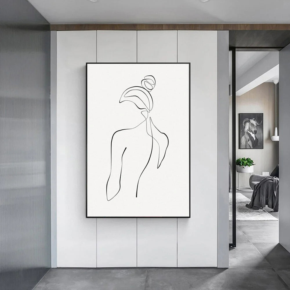 Wall Art 50cmx70cm Woman Back Line Art - Black Frame Canvas