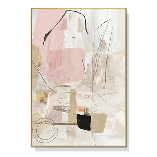 Wall Art - 60cm x 90cm Abstract Pink Gold Frame Canvas