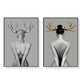 Wall Art - 60cm x 90cm Girl With Gold Horn 2 Sets Black