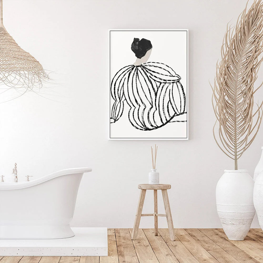 Wall Art - 60cm x 90cm Modern Lady White Frame Canvas