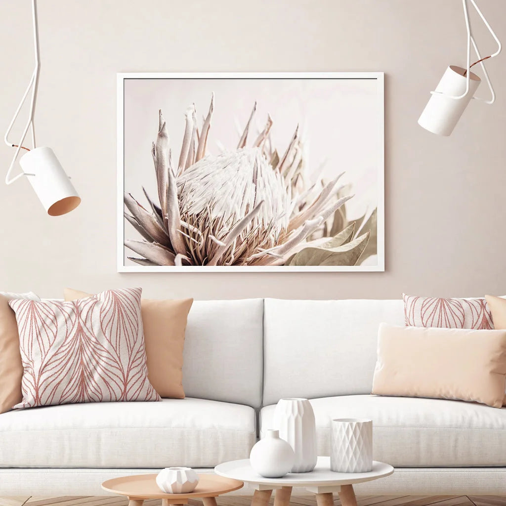 Wall Art - 60cm x 90cm Pure Protea II White Frame Canvas