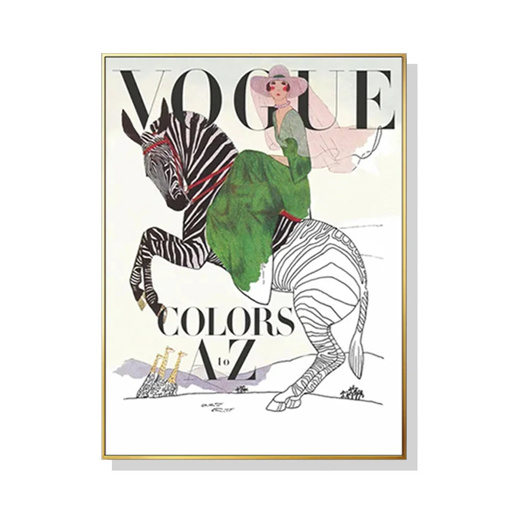 Wall Art 60cm x 90cm Vogue Lady Gold Frame Canvas - Home &