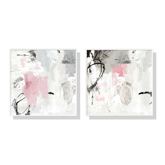 Wall Art 60cm x 60cm Abstract Pink Grey 2 Sets White Frame
