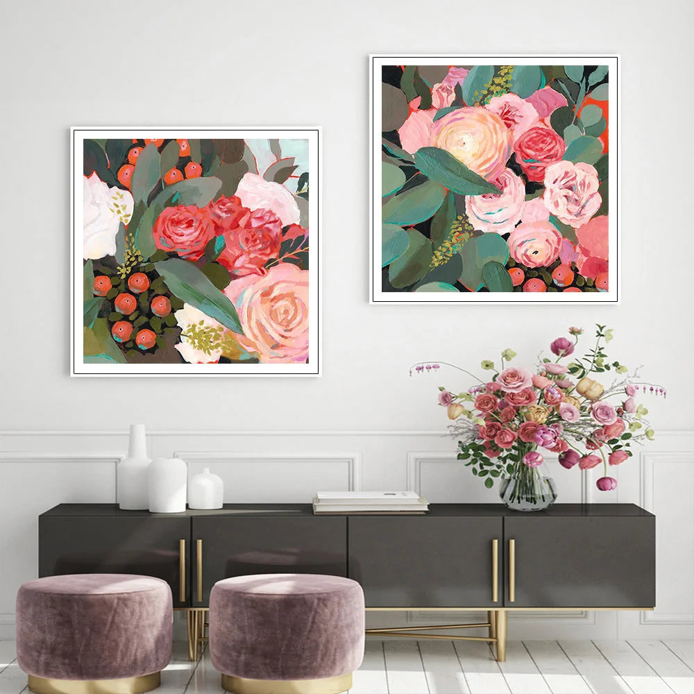 Wall Art 60cm x 60cm Eucalyptus Bouquet 2 Sets White Frame