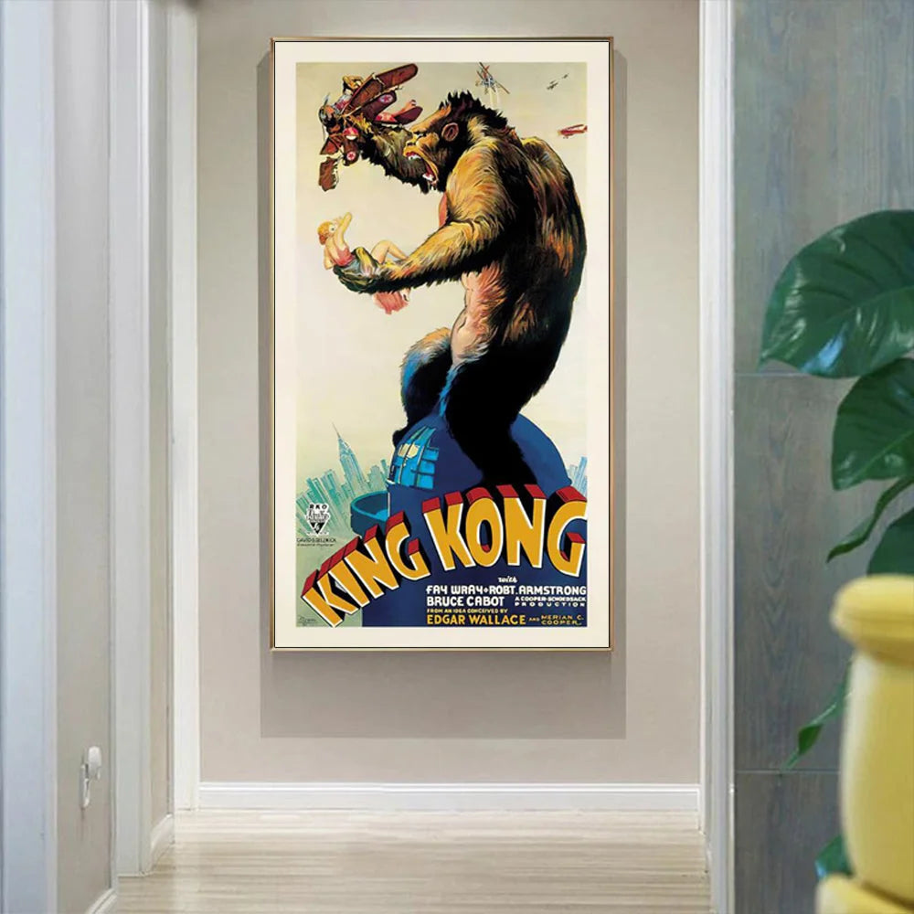 Wall Art 60cmx120cm King Kong 1933 Canvas Gold Frame - Home