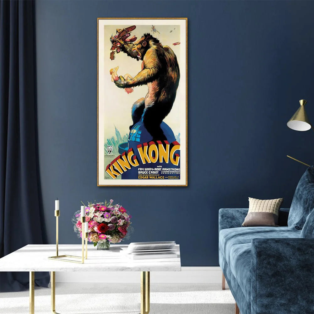 Wall Art 60cmx120cm King Kong 1933 Canvas Gold Frame - Home