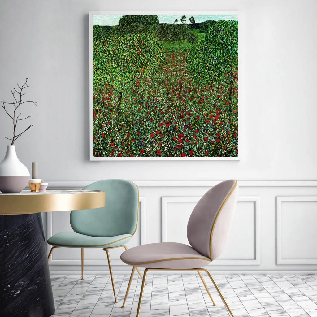 Wall Art 60cmx60cm Field of Poppies by Gustav Klimt - White