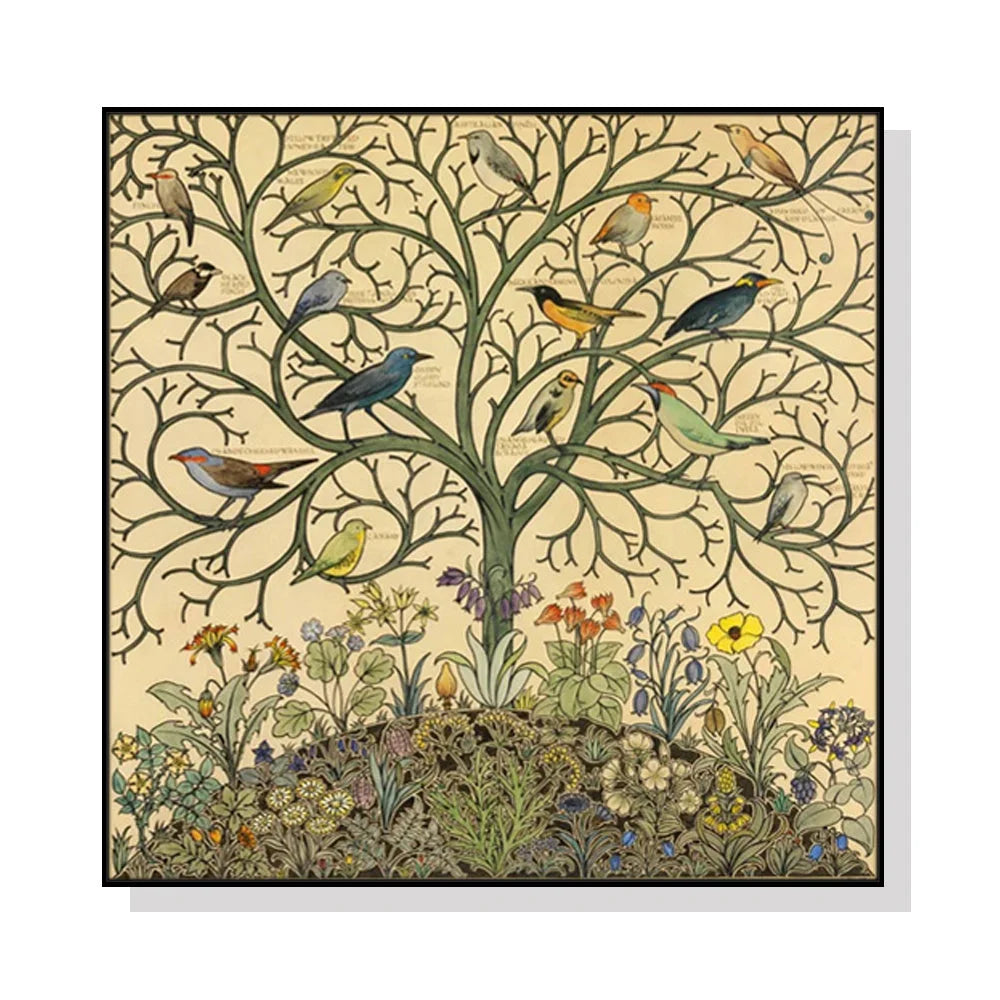 Wall Art 60cmx60cm Tree of Life - Black Frame Canvas - Home