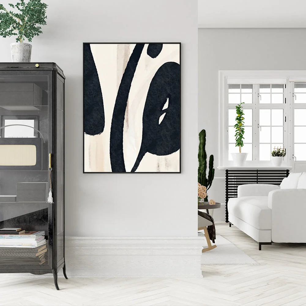 Wall Art 60cmx90cm Black Ink - Black Frame Canvas - Home &