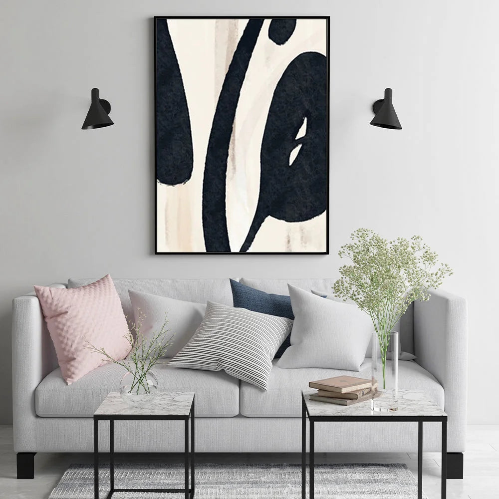 Wall Art 60cmx90cm Black Ink - Black Frame Canvas - Home &