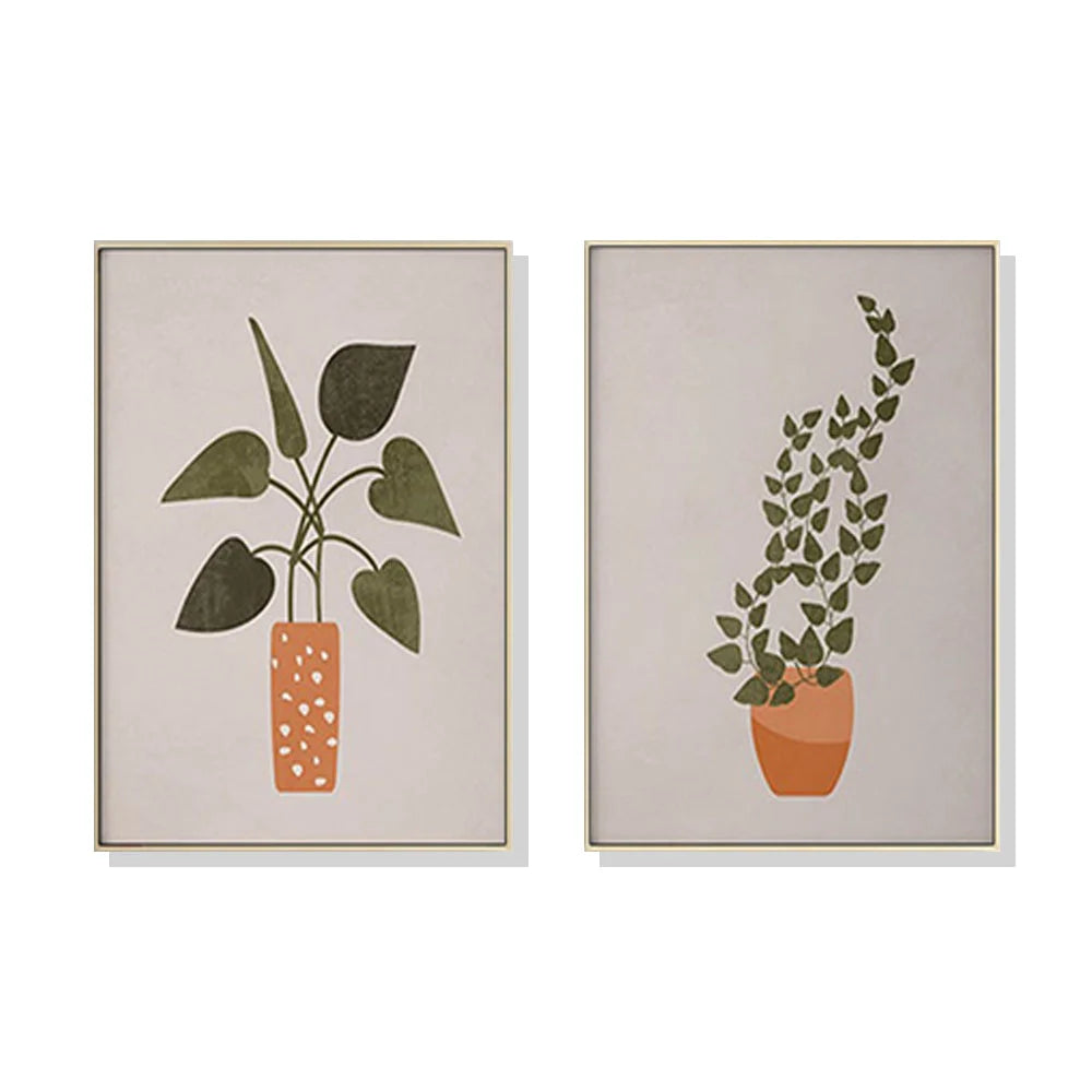 Wall Art 60cmx90cm Boho Botanical Art 2 Sets Gold Frame