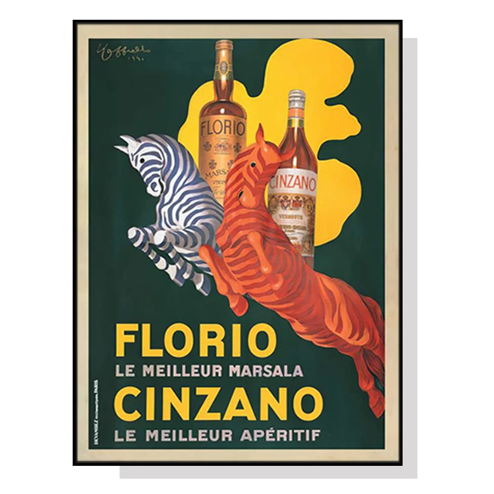 Wall Art 60cmx90cm Florio Cinzano Canvas Black Frame - Home