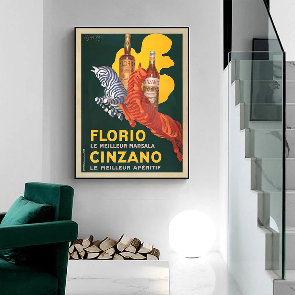 Wall Art 60cmx90cm Florio Cinzano Canvas Black Frame - Home