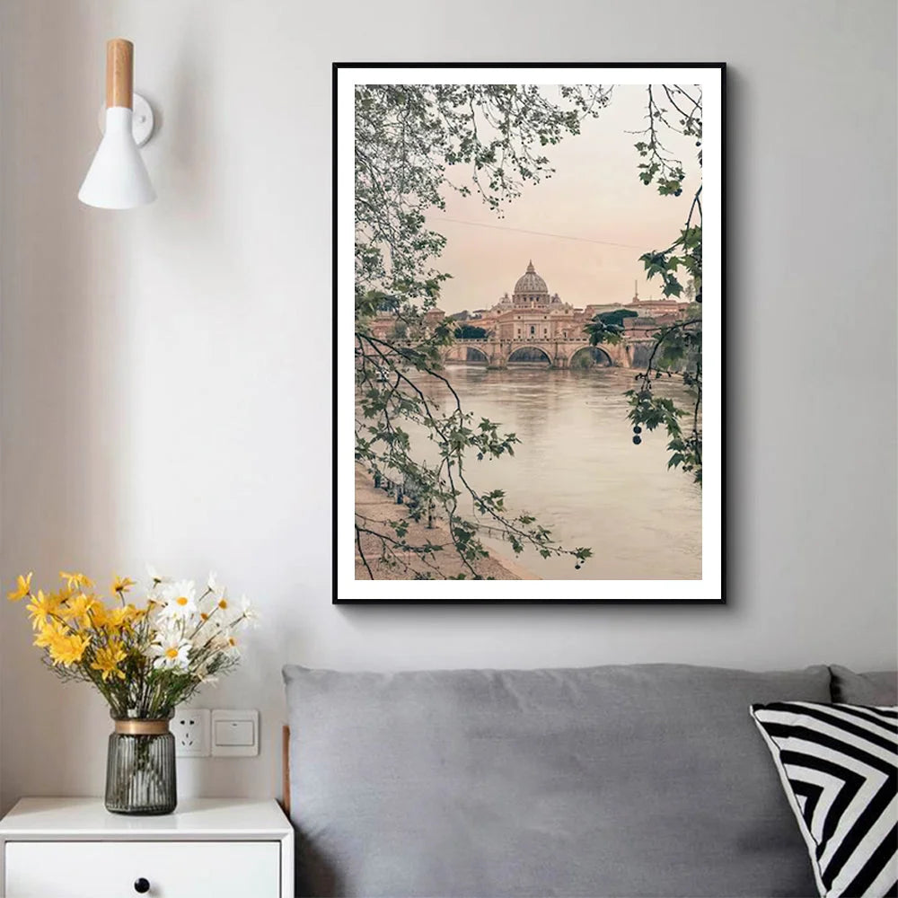 Wall Art 60cmx90cm Rome City Canvas Black Frame - Home &