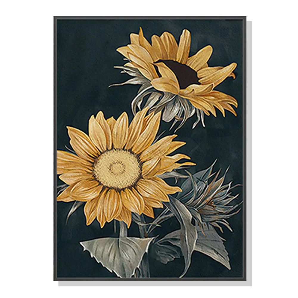 Wall Art 60cmx90cm Sunflowers - Black Frame Canvas - Home &