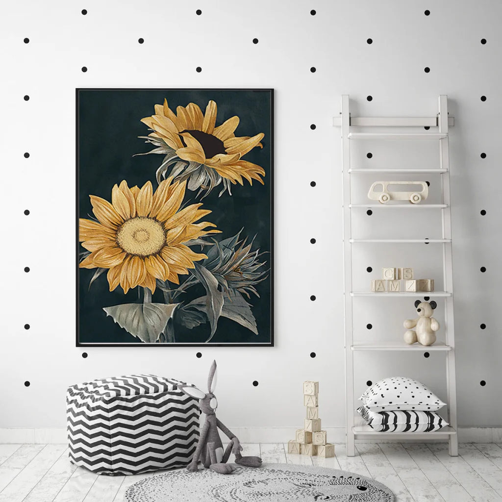 Wall Art 60cmx90cm Sunflowers - Black Frame Canvas - Home &