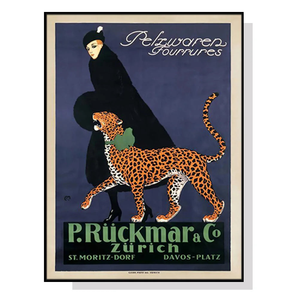 Wall Art 60cmx90cm Woman Walking Leopard Vintage Canvas