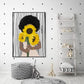 Wall Art 70cm x 100cm African Woman Sunflower Black Frame