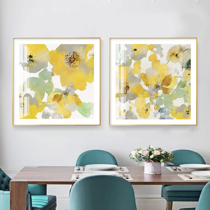 Wall Art - 70cm x 70cm Yellow Flowers American Style 2 Sets