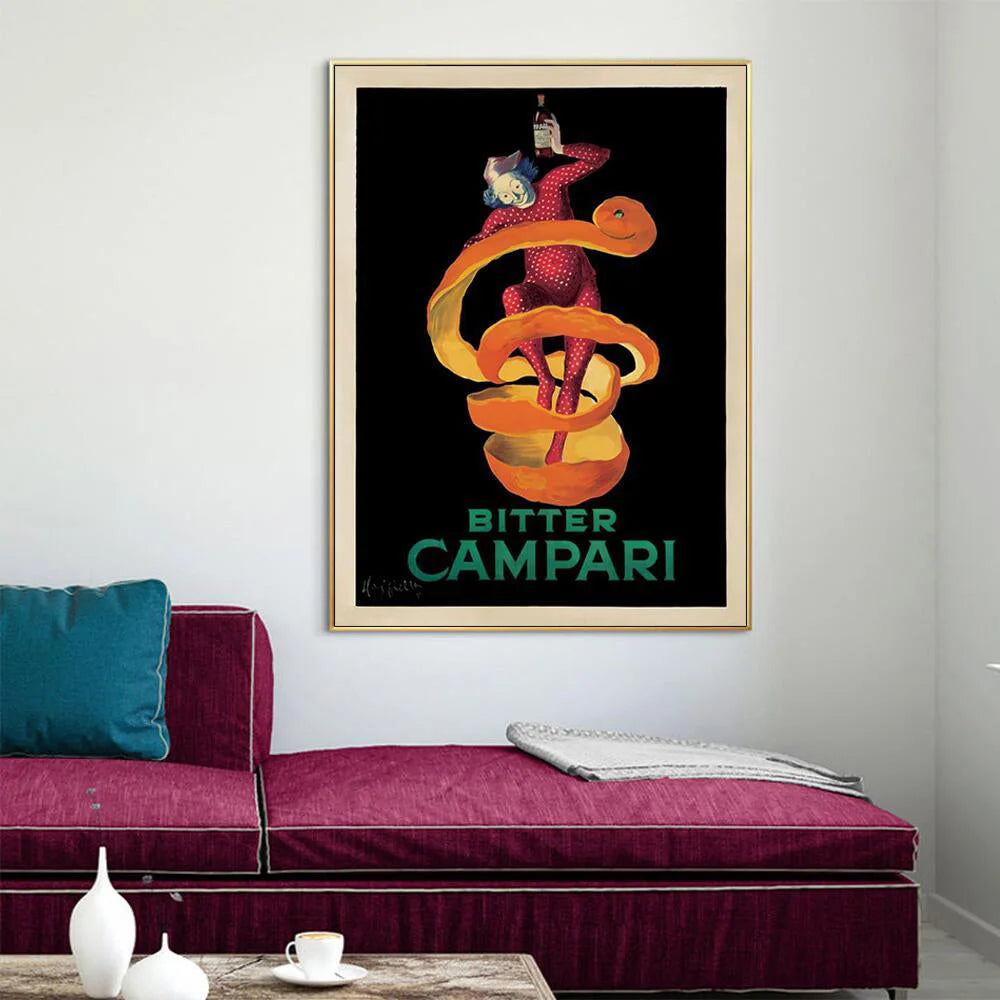 Wall Art 70cmx100cm Bitter Campari Canvas Gold Frame - Home