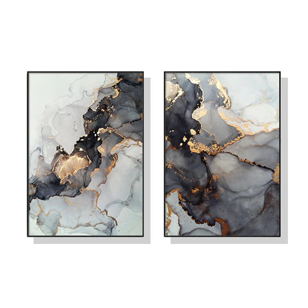 Wall Art 70cmx100cm Black Splash 2 Sets - Black Frame