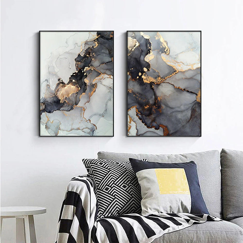 Wall Art 70cmx100cm Black Splash 2 Sets - Black Frame