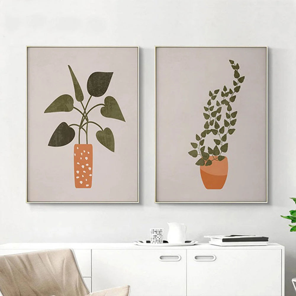 Wall Art 70cmx100cm Boho Botanical Art 2 Sets Gold Frame