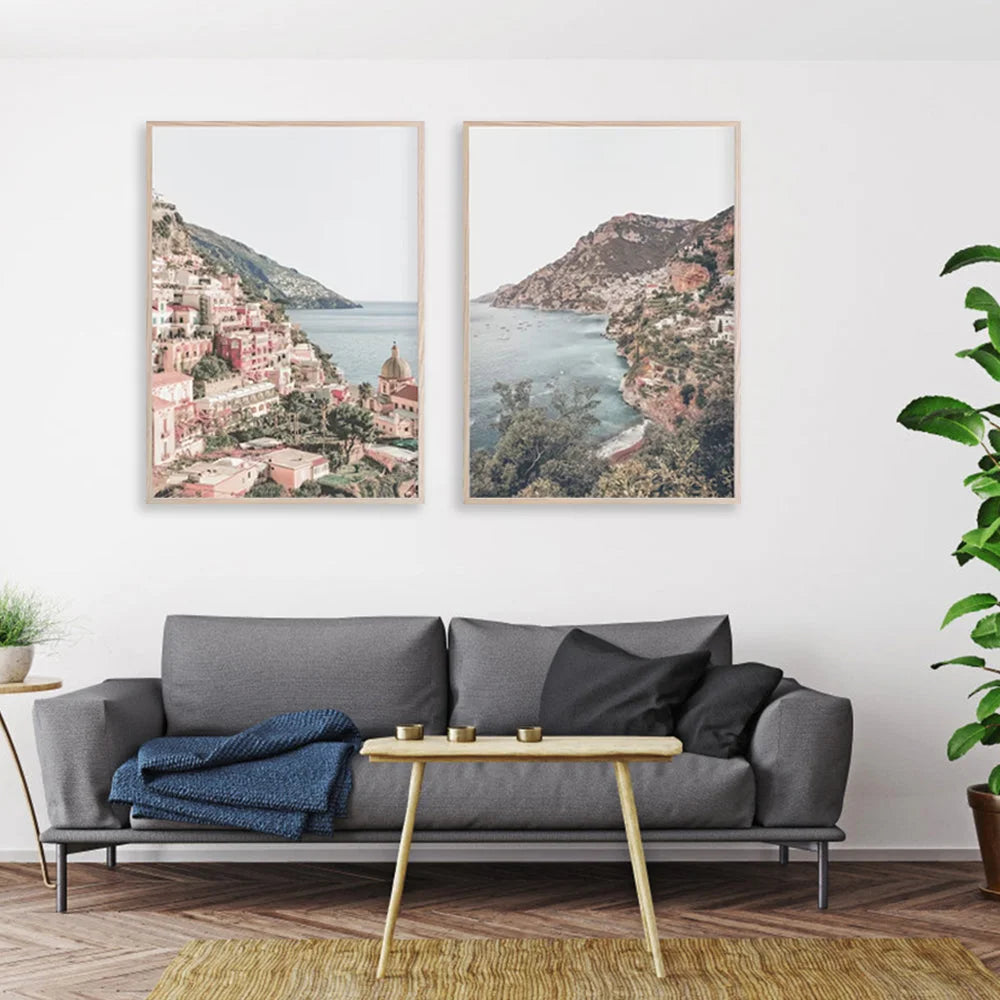 Wall Art 70cmx100cm Italy Positano 2 Sets Canvas Wood Frame