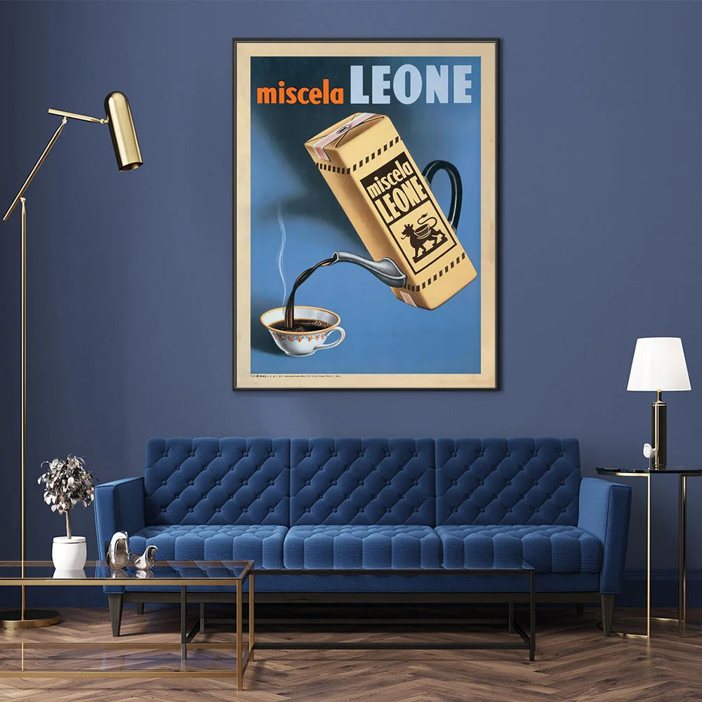 Wall Art 70cmx100cm Miscela Leone 1950 Canvas Black Frame