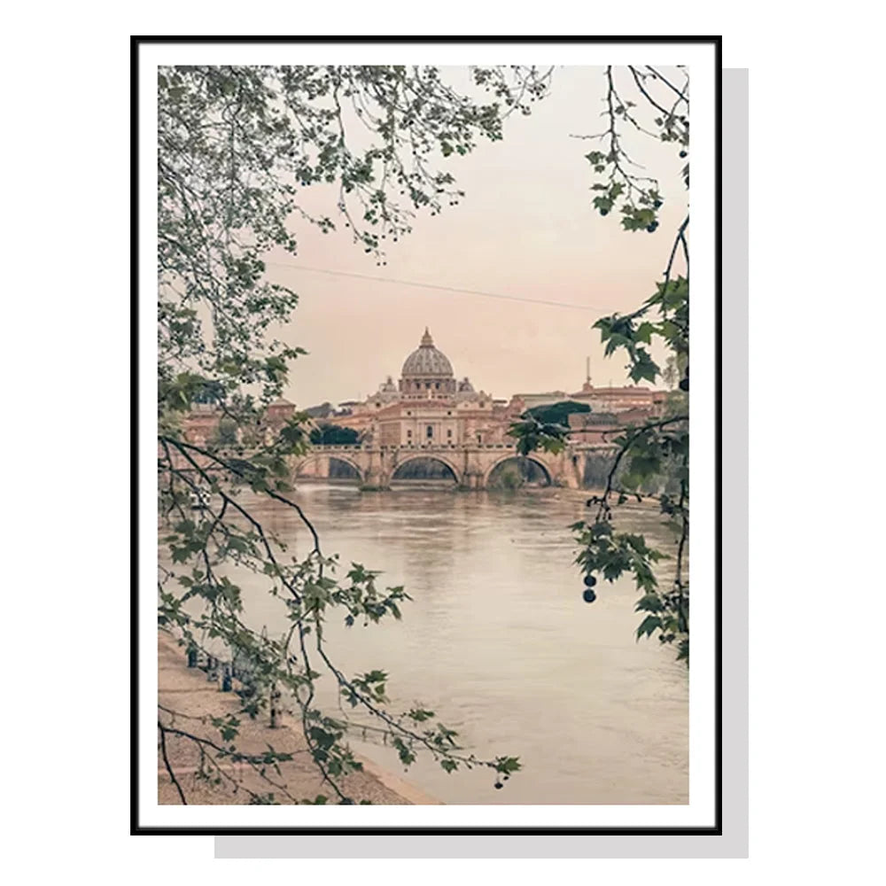 Wall Art 70cmx100cm Rome City Canvas Black Frame - Home &