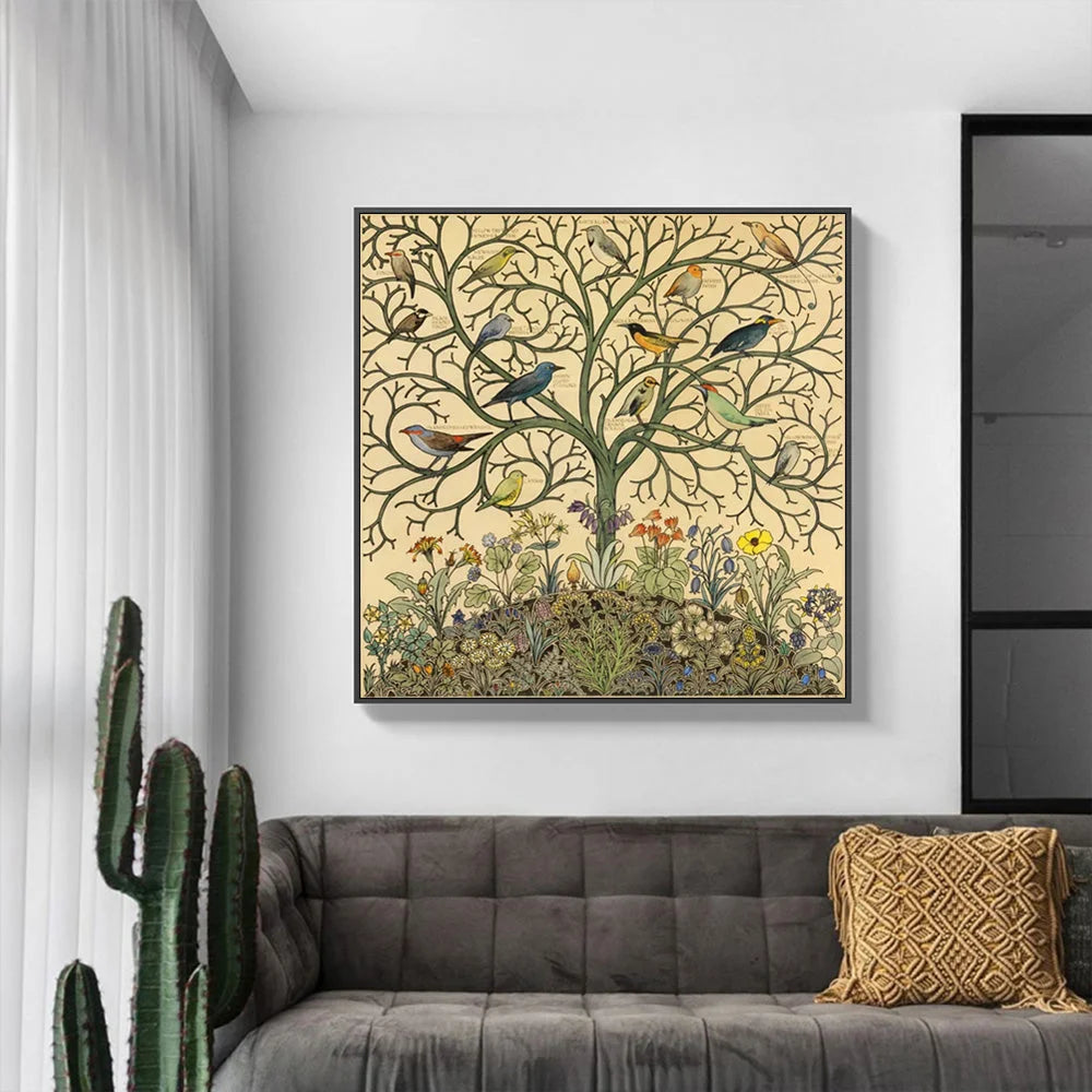 Wall Art 70cmx70cm Tree of Life - Black Frame Canvas - Home