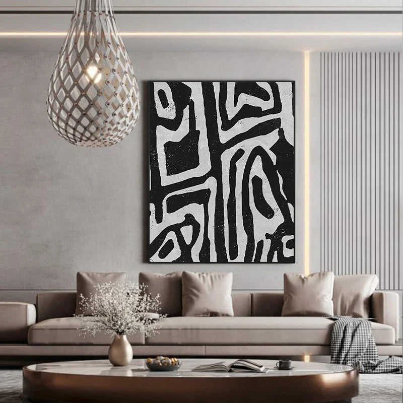 Wall Art 80cm x 120cm Abstract Black Artwork Black Frame